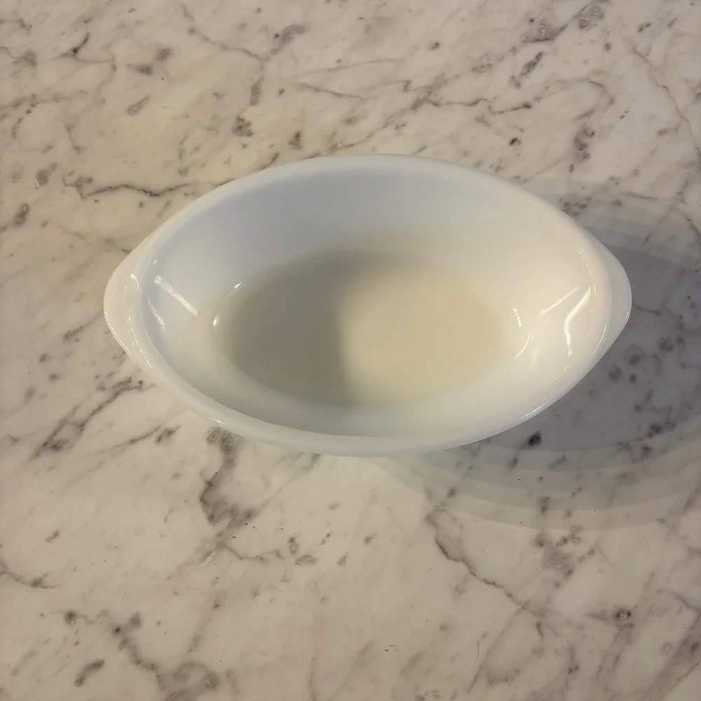 Glasbake White Milk Glass Oval Casserole Baking Dish 1 Qt J-235 Made in USA‎